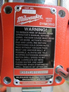 MILWAUKEE CEMENT HOLE CUTTING STAND. LOADING & HANDLING FEE $5-4030